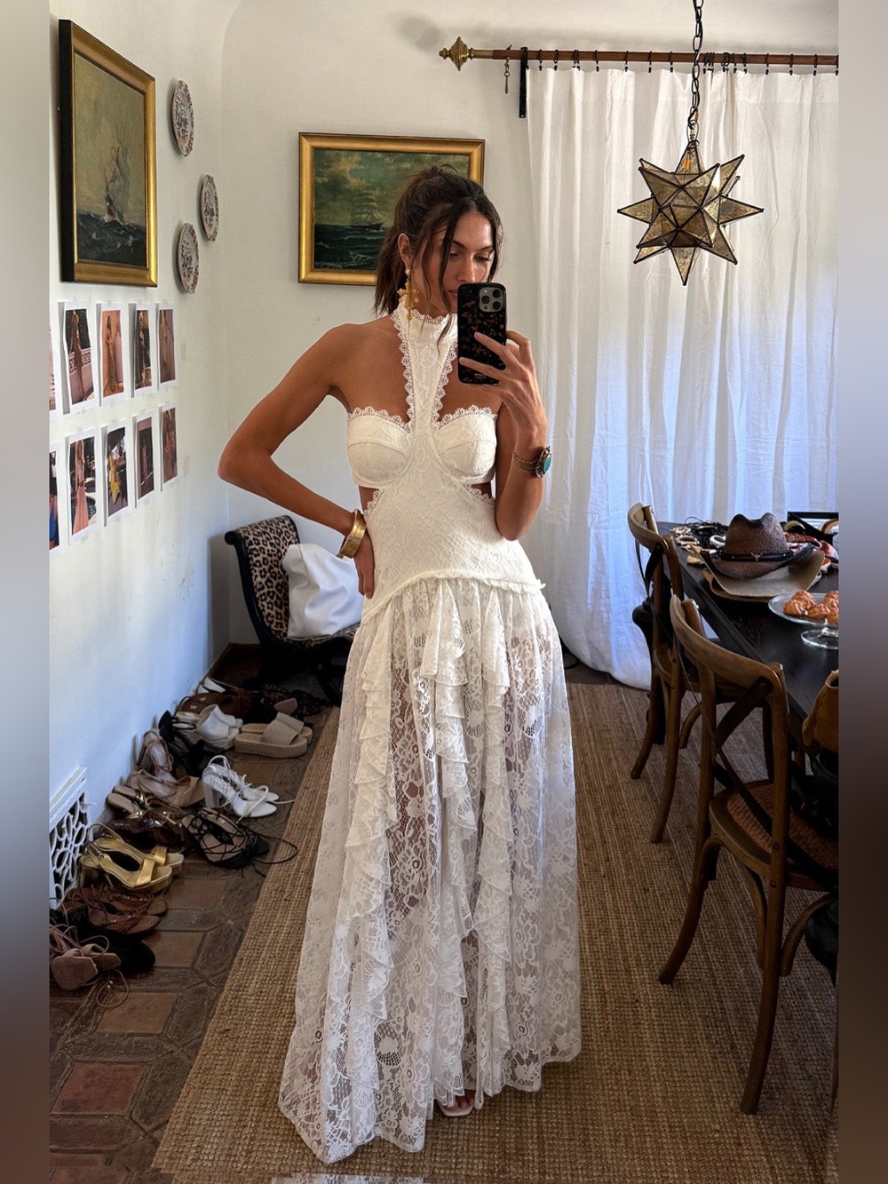 12th Tribe Lace Dress Maxi Ruffle White Princesa Boho Small S